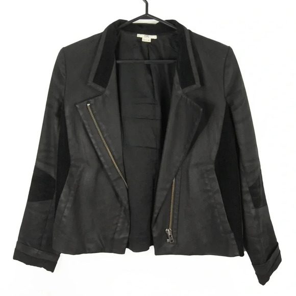 Helmut Lang Black Waxed Velvet Trim Moto Jacket - Picture 1 of 5